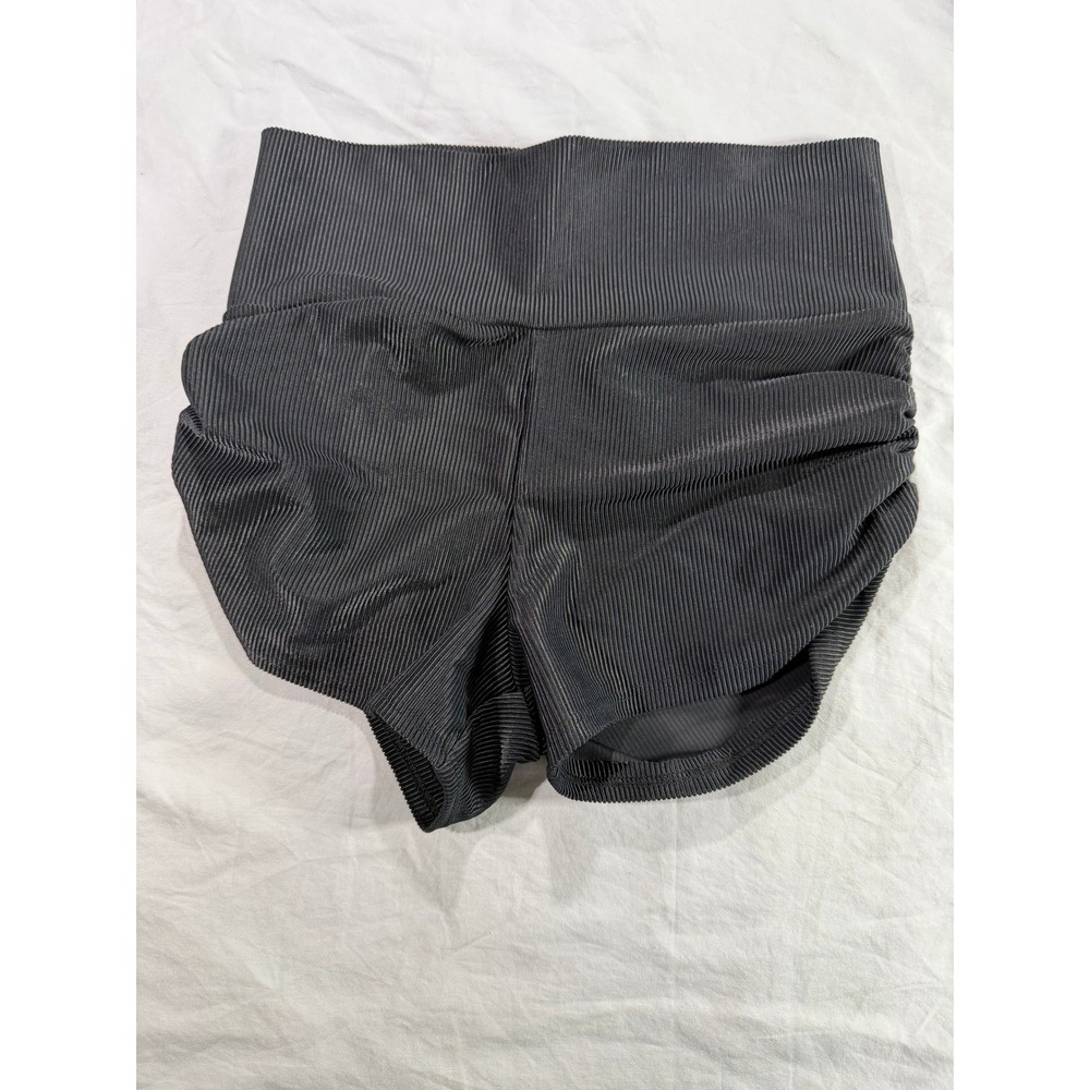 Kids Dark Black Ribbed Ruched High Waisted Athletic Booty Shorts Size Large
